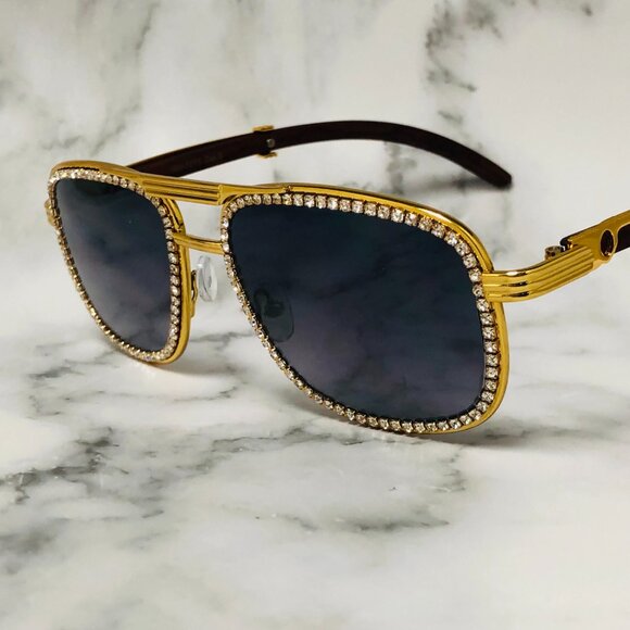 Men Women Sunglasses Fashion Hip Hop Style Diamond Bling IceOut Shades‎ Gold - Picture 1 of 4